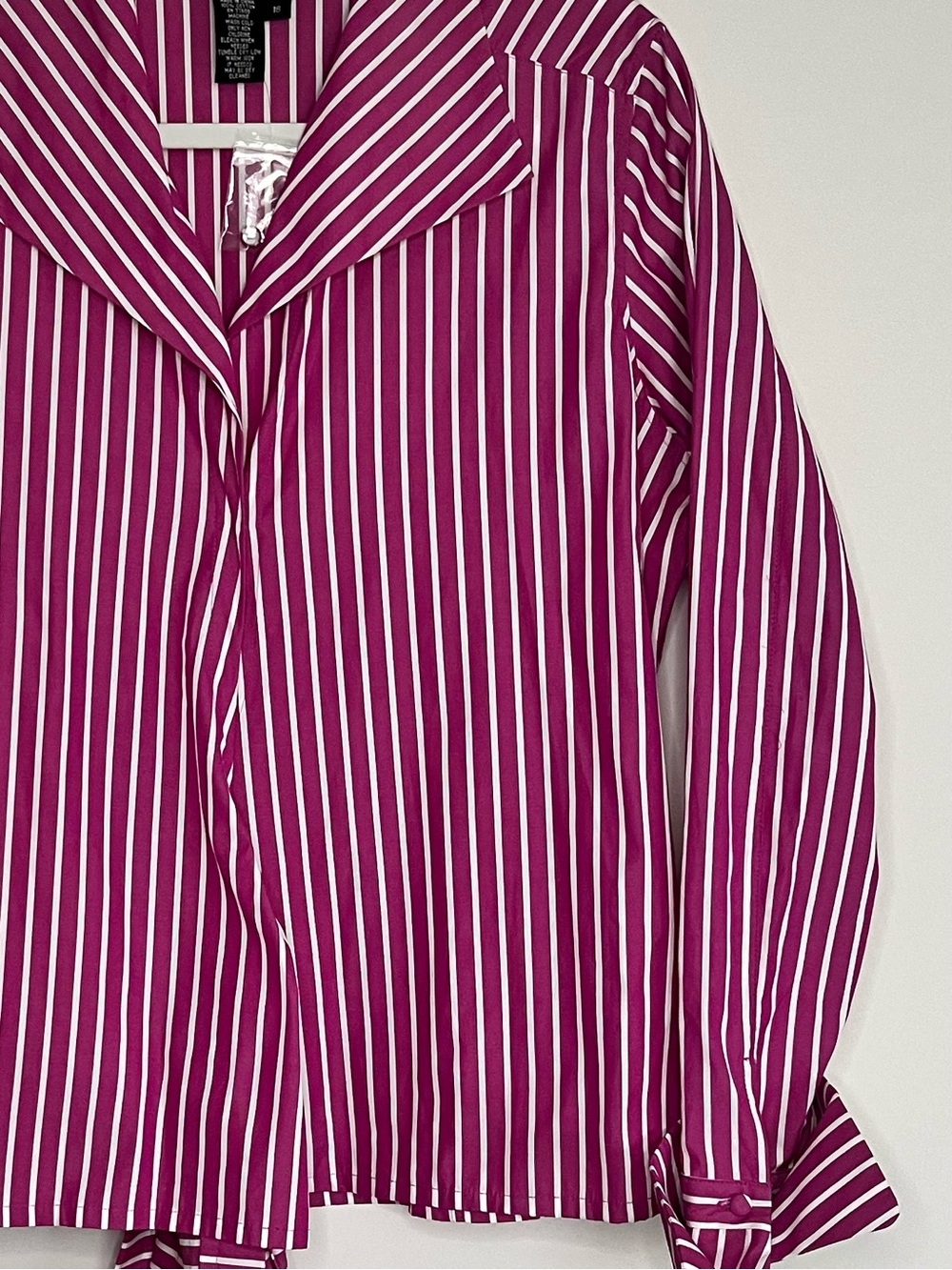 J. Peterman Pink White Stripe Shawl Collar Wrap Blouse Tie Waist Sz 16 Coastal - Picture 10 of 13